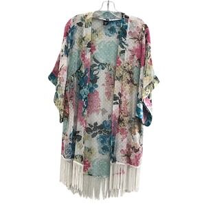 MIXIT Floral Tassel Kimono Sheer Lightweight Boho Cover Up One Size